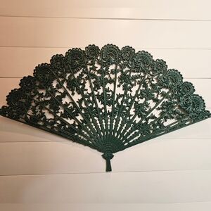 Vintage Burwood vintage green Ornate Fan LARGE Wall Decor Hollywood Regency MCM